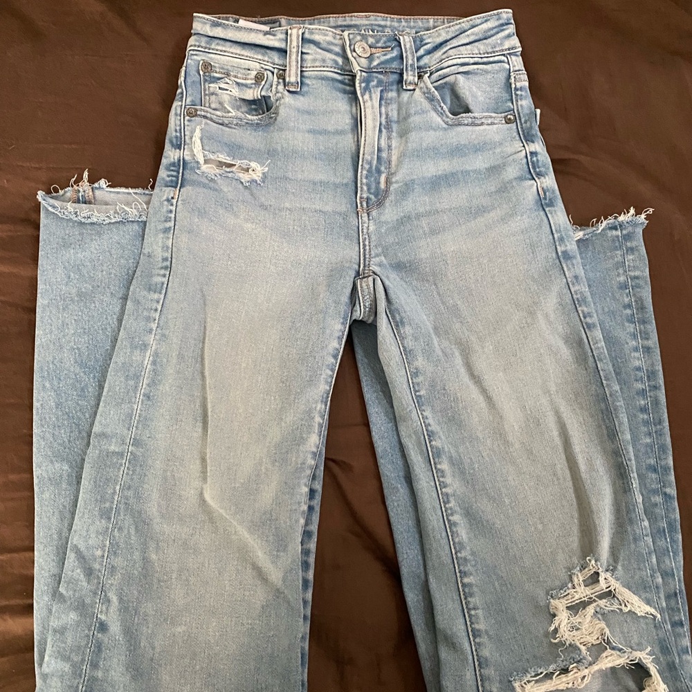 American Eagle Outfitters Light Blue Distressed Straight Leg Jeans